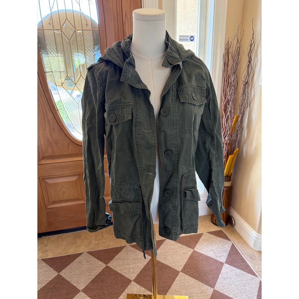 New Look Womens Olive Green Utility Jacket Hooded Cotton Military Field Coat M